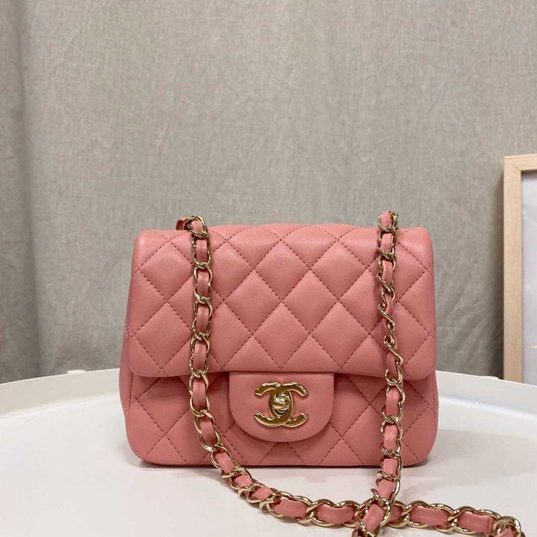 Authentic Chanel Sakura Pink Mini Square Classic Flap bag in