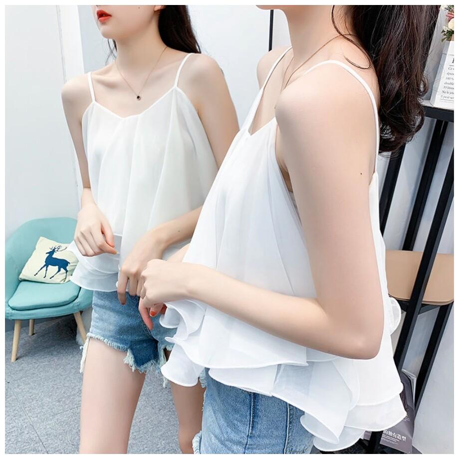 Dark Navy double layer chiffon cami Women s Fashion Tops Sleeveless on Carousell