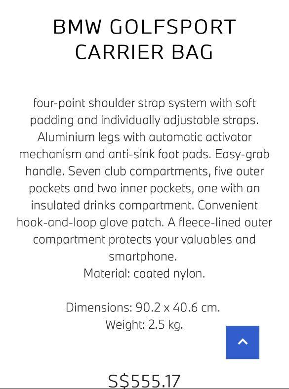 BMW Golf Bag, Sports Equipment, Other Sports Equipment and Supplies on