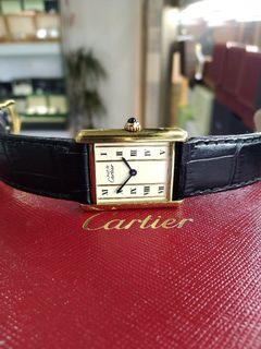 Vintage Cartier Tank Blue Dial Gold Case, Luxury, Watches on Carousell