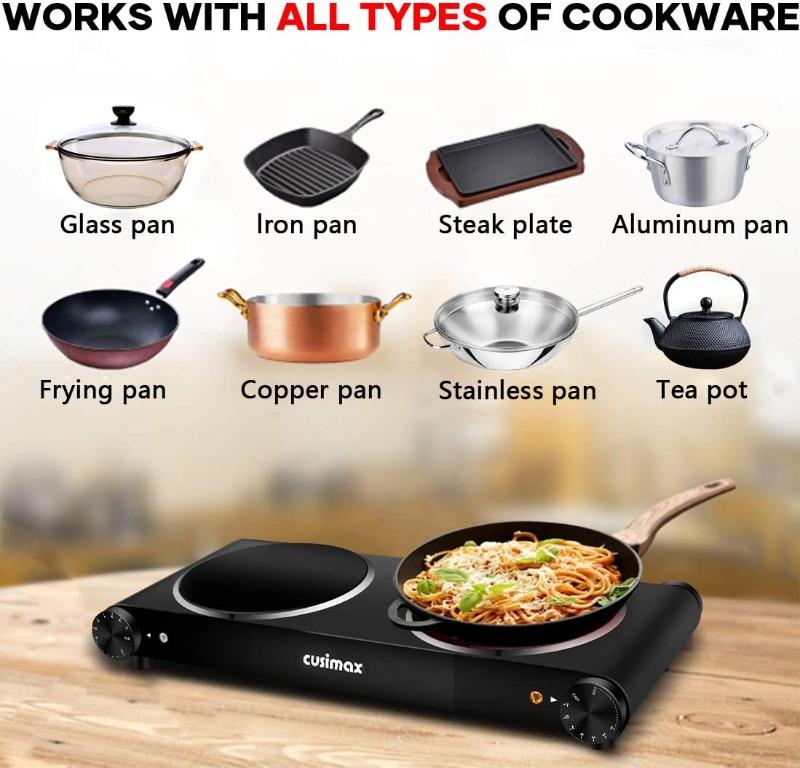 CUSIMAX Double Electric Hob, Portable Ceramic Hot Plate, Double Camping