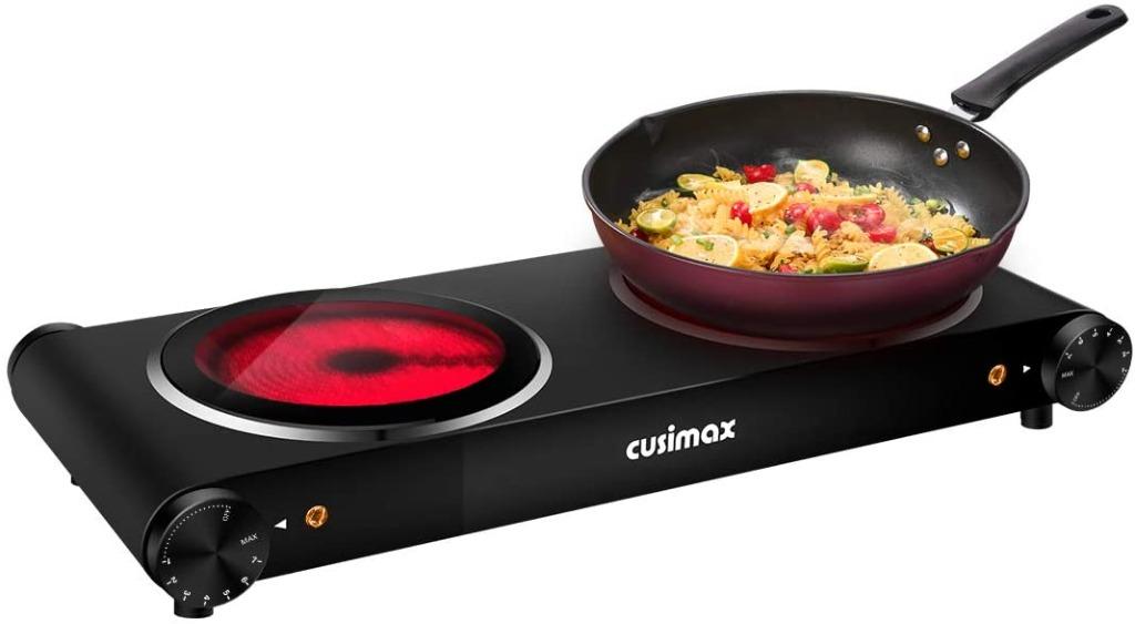CUSIMAX Double Electric Hob, Portable Ceramic Hot Plate, Double Camping