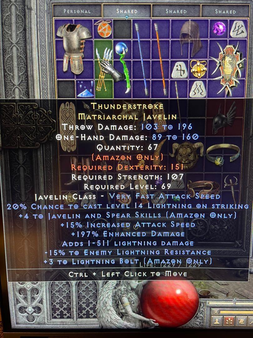 D2R Thunderstroke Matriarchal Javelin (Diablo 2 Resurrected), Video Gaming, Gaming Accessories