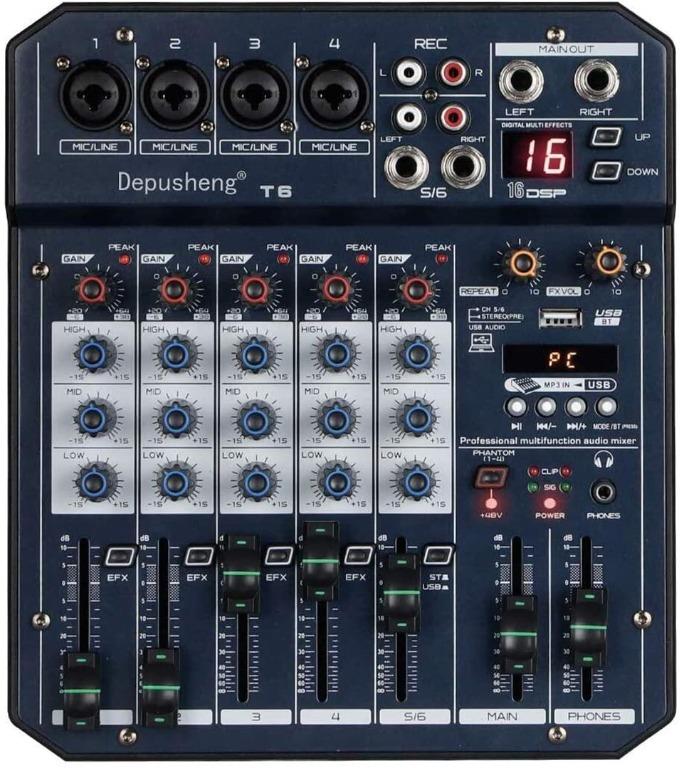 Interface　5V　FREE　DSP　PLUS　HEADPHONE　Microphone　DELIVERY)　Power　Other　CONNECT,FX　16Bit　Soundcard　Mixer　Depusheng　Jack　Recording,　T6　Controller　Sound　PC　JACK,　Audio　6-CHANNEL　USB　USB　DJ　with　Processor,　for　XLR　Audio,