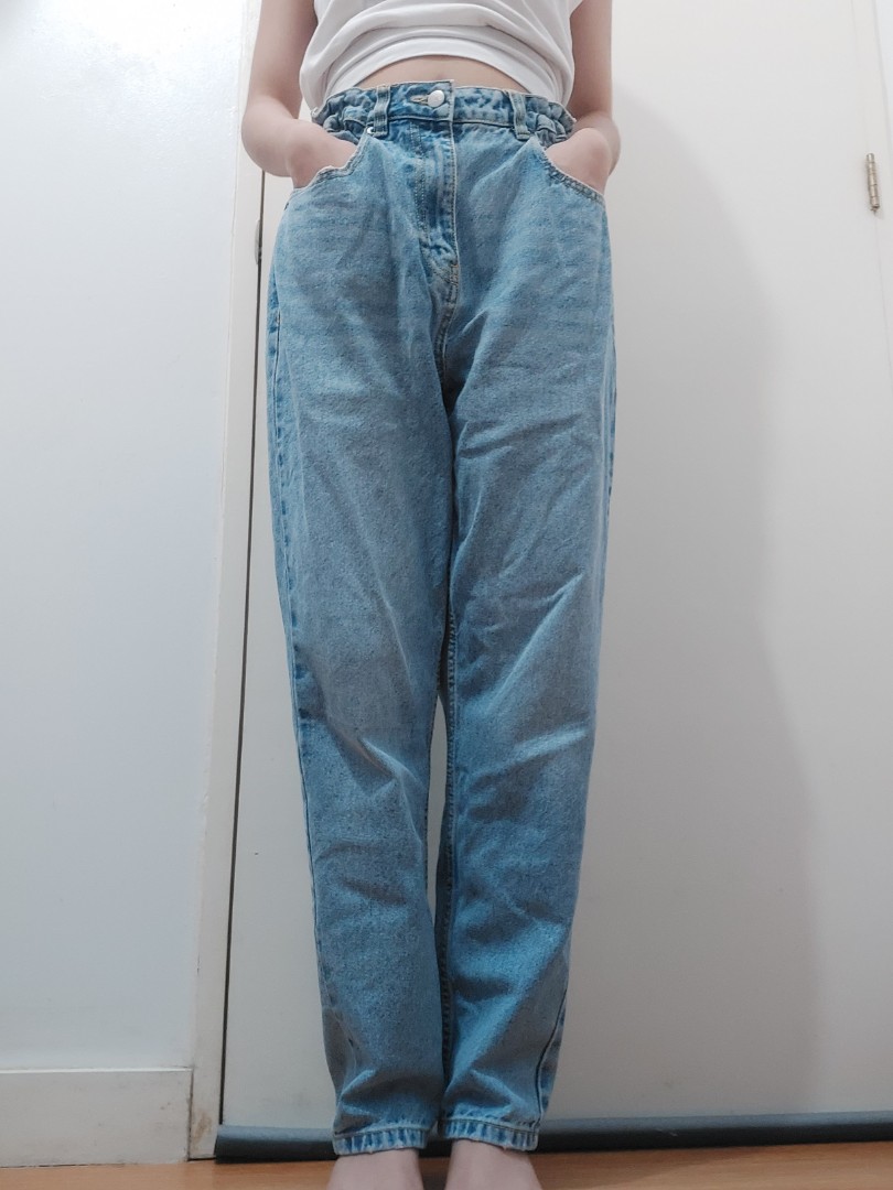 Waisted Denim Baggy Mom Jeans 