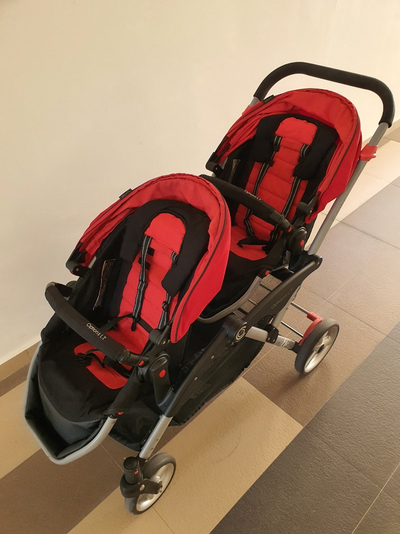 options lt double stroller red