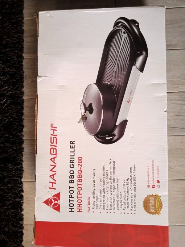 Hanabishi Hotpot BBQ Griller (Category: Other Kitchenware & Tableware) located in Paranaque City. Submitted by homebox.com (Listing ID 1122107848, Image 3). Description: PROMO UNTIL MAY 2026- BUY 1 and get 2nd item with a lower amount in the items for sale at 30%off. Hotpot BBQ200 Features: Frying, grilling, soup making and hotpot Die cast aluminum pan integrated wiht heating element Cool touch carrying handles Non-stick coating on the pan surfac