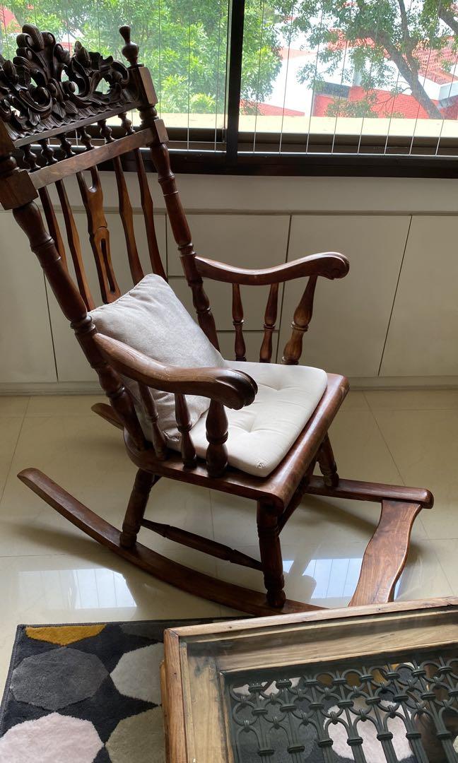 Hand carved rocking chair (solid wood), Furniture & Home Living
