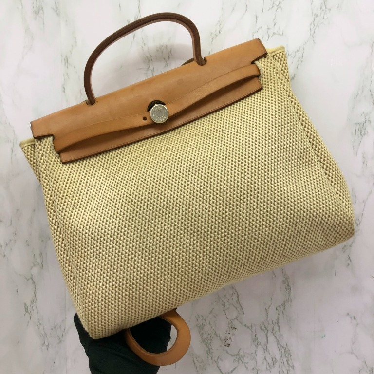 HERMES FABRIC HERBAG WITH BLACK POUCH 2WAY BAG 217018471 Luxury