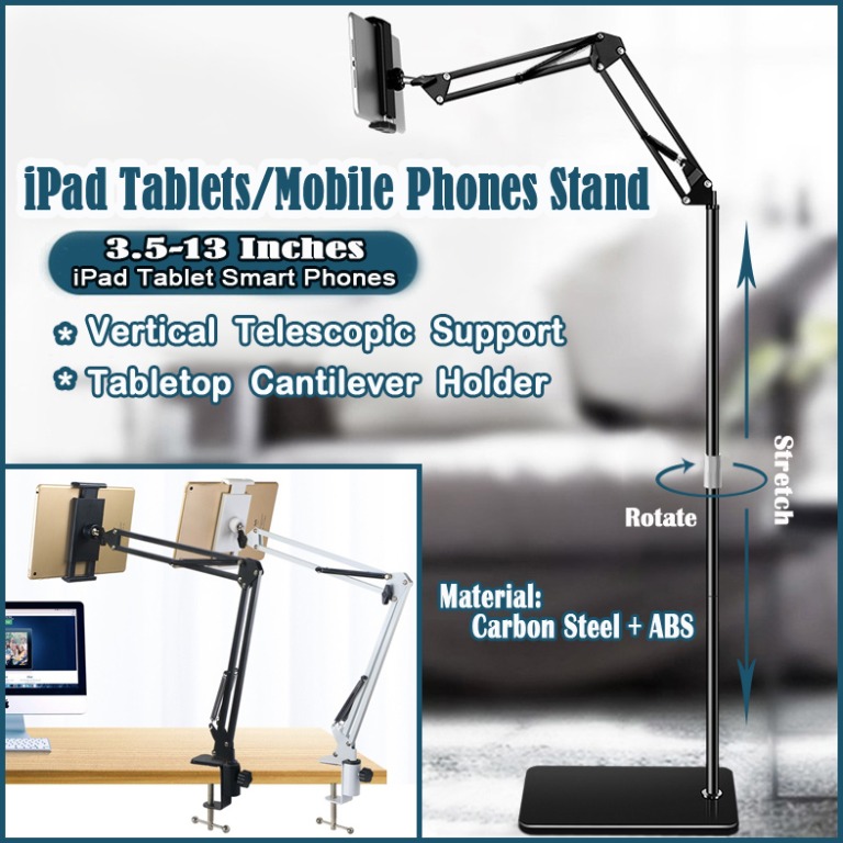 3.5'' 13" iPad Floor Stand & Table \ Bedside Ipad Clamp for Zoom or E