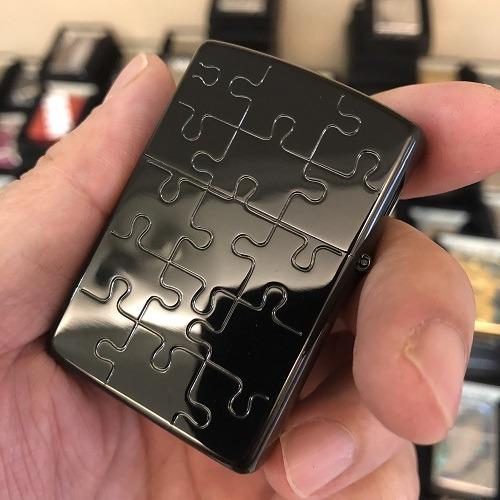 Jigsaw Puzzle Black Ice Inlay Shell Zippo Lighter, Men's Fashion