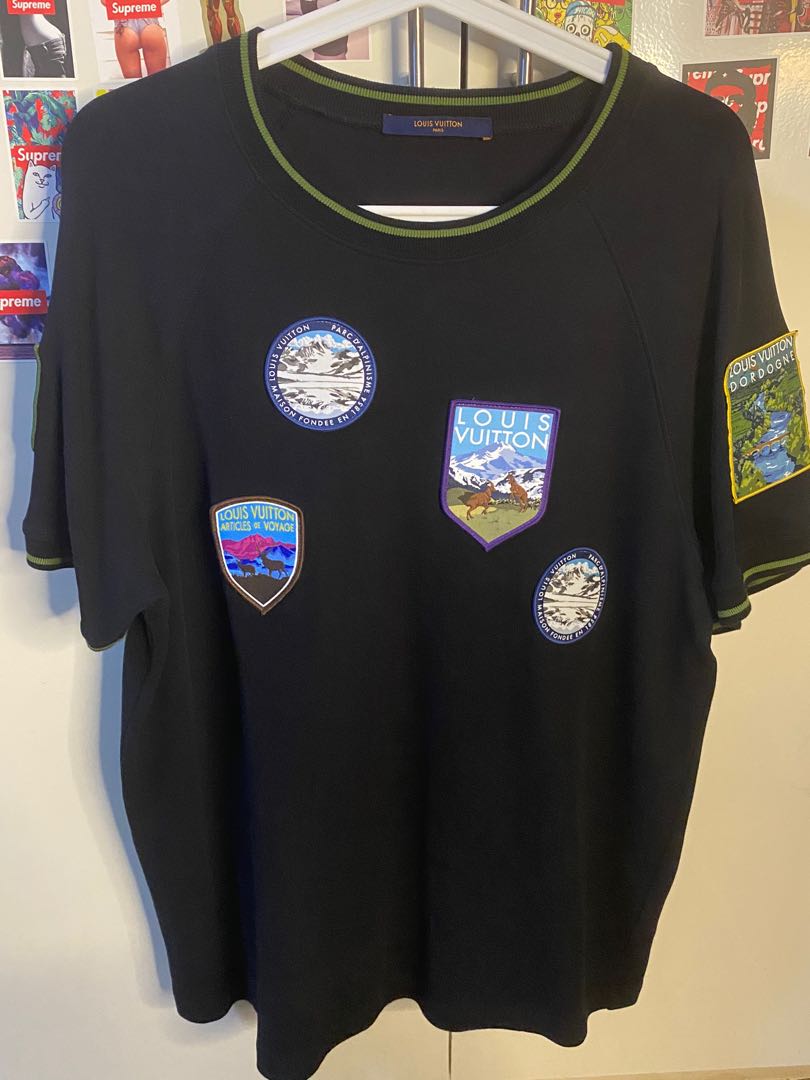 LOUIS VUITTON Cut-and-sew T-shirt National Park Black Multicolor XL Tops Short Sleeve Patch Limited Edition, Men's Fashion, Tops Sets, Tshirts & Polo Shirts on Carousell