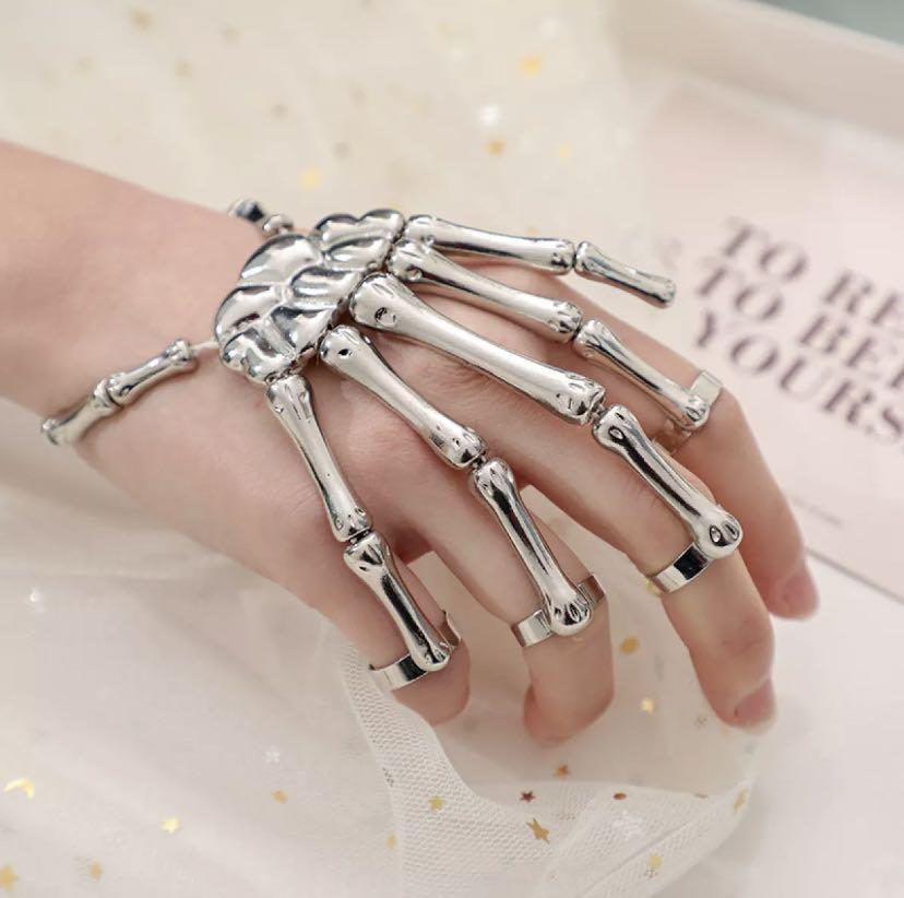 Men Women s Halloween Skull Skeleton Hand Bracelet with Ring