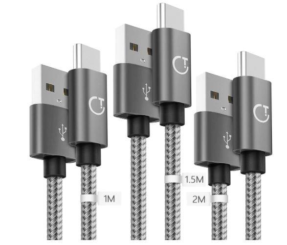(NEW) Gritin USB C Cable, [3Pack/1M+1.5M+2M] USB Type C Fast Charging