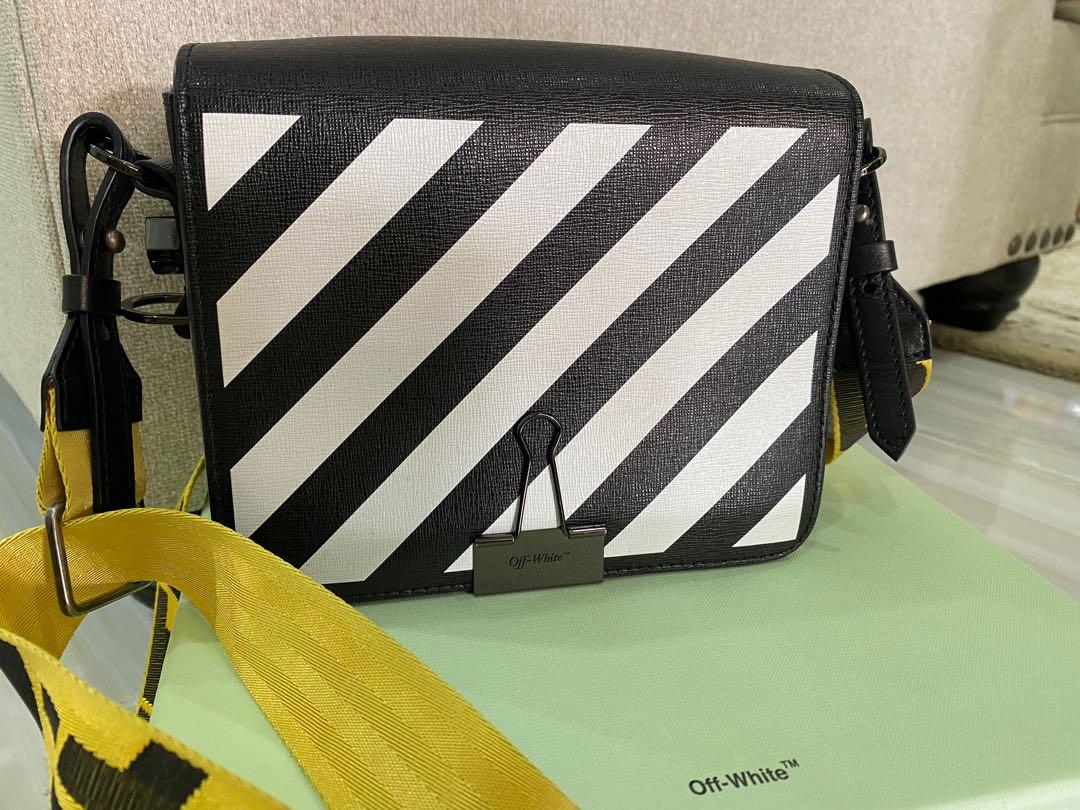Off white black bag with yellow stripe deals
