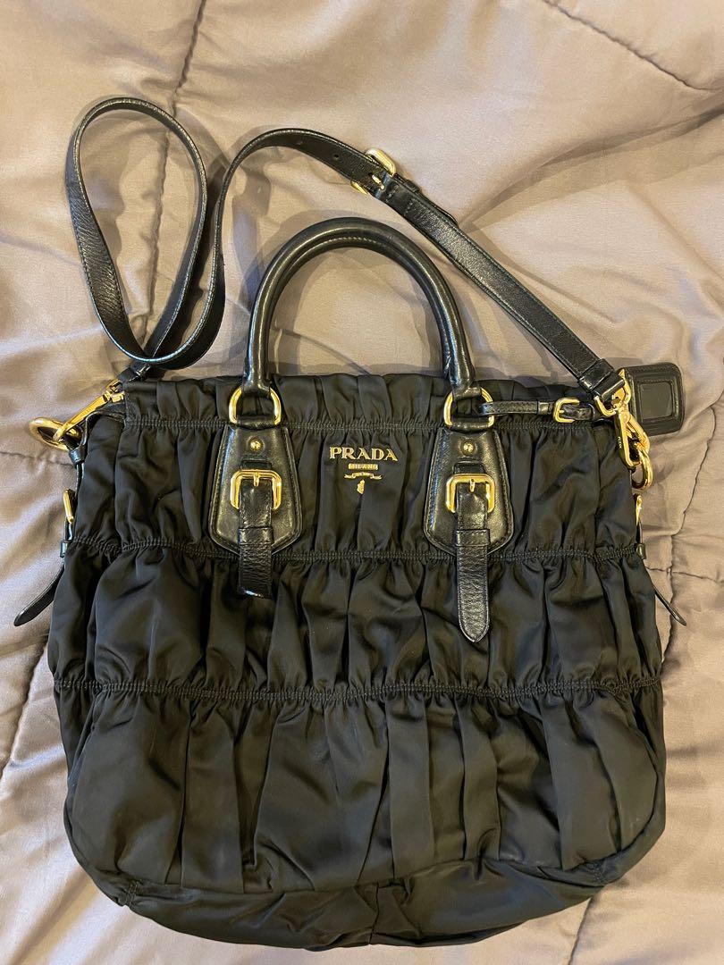 PRADA BLACK TESSUTO GAUFRE NYLON TWO WAY BAG