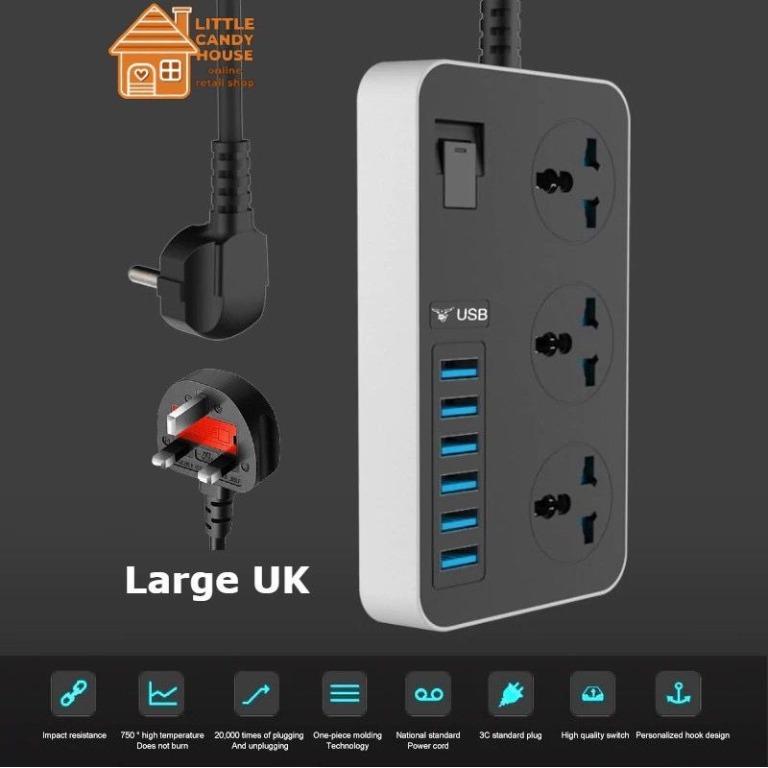 Universal 3/6 Power Socket Extension With USB Ports Power Strip Surge