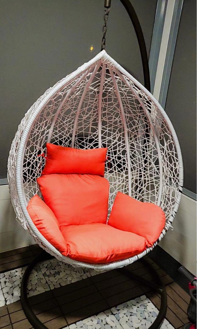 White rattan swing discount chair