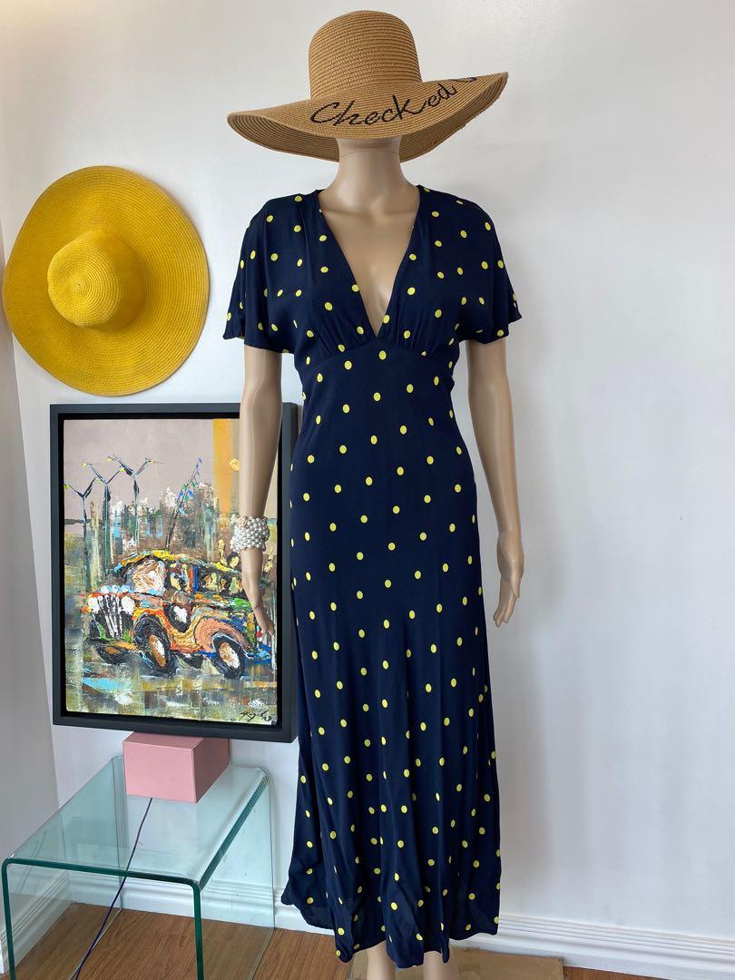 ZARA NAVY BLUE POLKA PRINT MAXI DRESS Women s Fashion Dresses