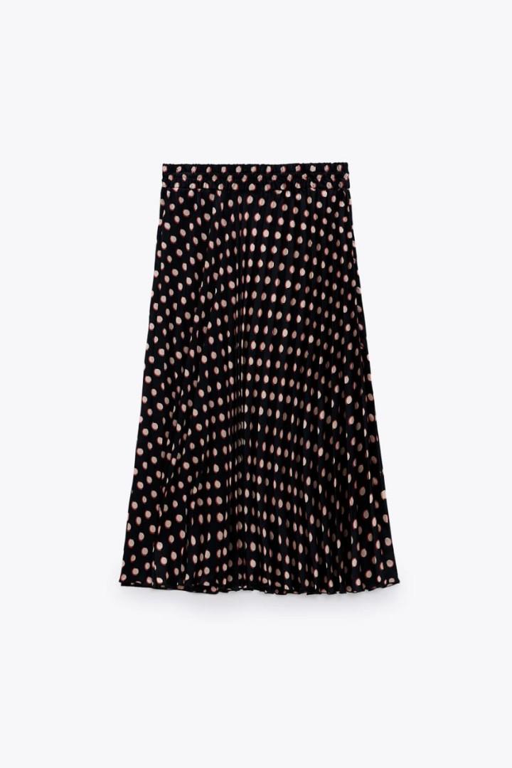 Zara pleated polka dot skirt, Fesyen 