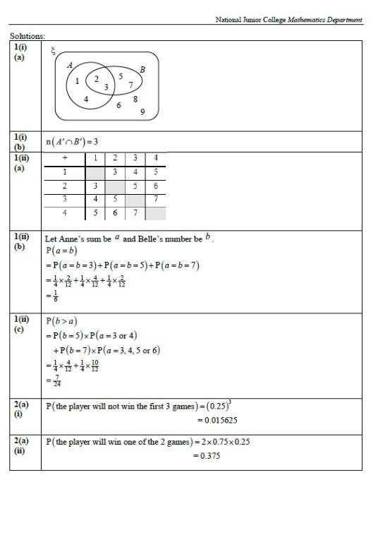 A Level JC2 Sec 1 2 3 4 NJC / National Junior College Mathematics H3 ...
