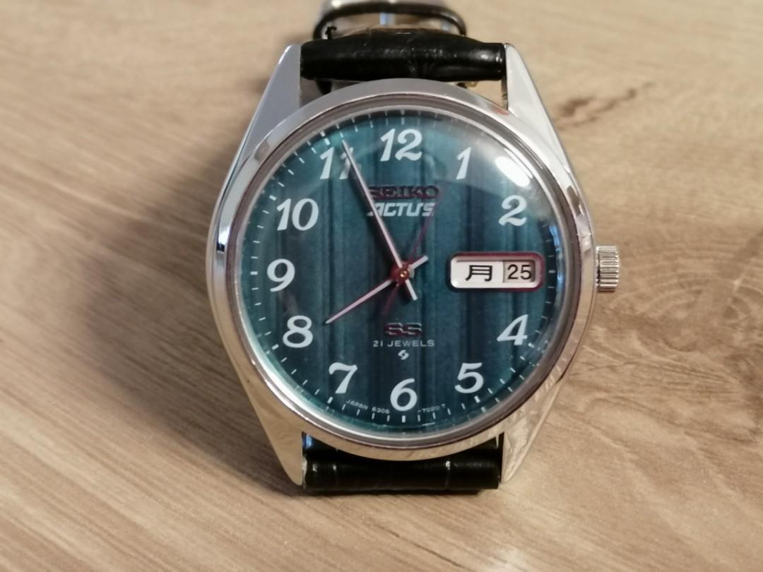 精工seiko Actus 70年代中古時計model 6306 7010 Stainless Steel 日本版日曆day Date 罕有feather Green 漸變色白操兵字體原裝面original Dial Size 35mm Made In Japan 罕 其他