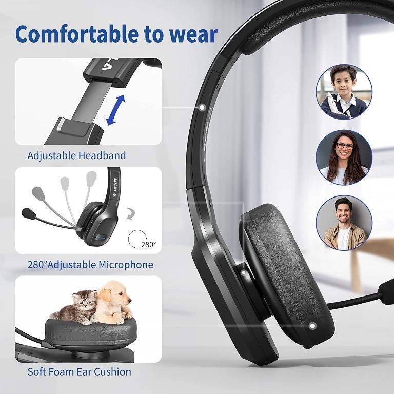 AIKELA Bluetooth Headset Wireless Headset with Microphone Noise Canceling Trucker Bluetooth Headsets with Mute Button 30Hrs Clear Talktime for Cell Phone Computer Business Home Office Skype Audio Head...