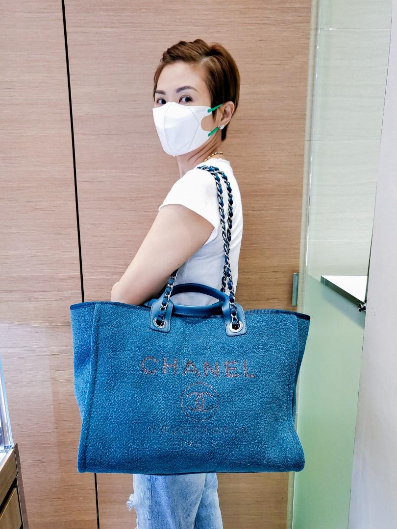 Authentic Chanel Deauville Medium Denim Shoulder Tote Bag, Luxury, Bags &  Wallets on Carousell