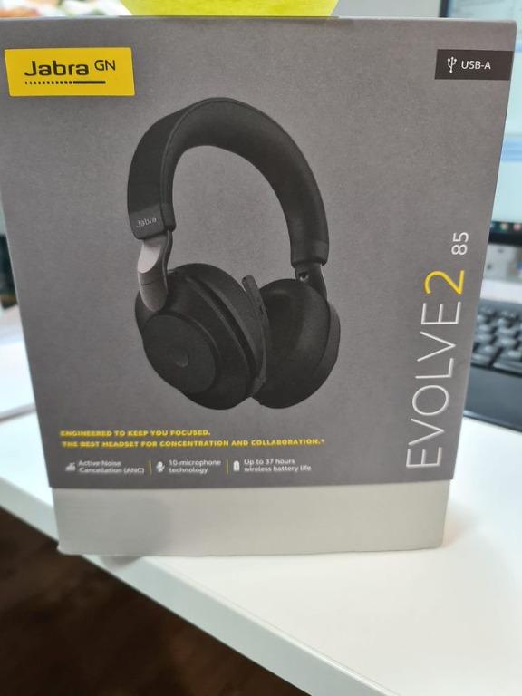  Jabra Evolve2 85 UC Wireless Headphones with Link380a, Stereo,  Black – Wireless Bluetooth Headset for Calls and Music, 37 Hours of Battery  Life, Advanced Noise Cancelling Headphones : Electronics