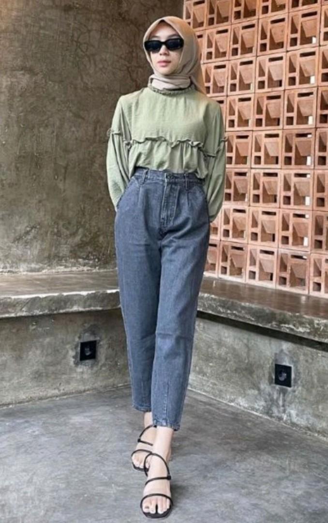 Boyfriend Jeans Snow Black, Fesyen 