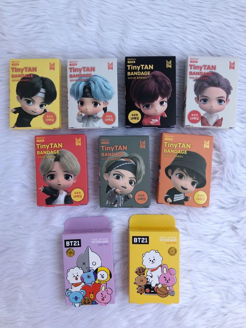 BT21 - TINYTAN BANDAID (Category: Medical Supplies & Tools) located in Mendez-Nunez. Submitted by pinkleboxph (Listing ID 1122177745, Image 1). Description: TINYTAN BANDAID - GLANCURE AVAILABLE CHARACTERS: JIN SUGA JHOPE RM JIMIN V JUNGKOOK BT21 BANDAID - LINE FRIENDS YELLOW BOX PURPLE BOX.