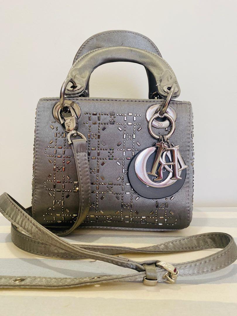 YEAR END SALE Mini Lady Dior Gray Strass Cannage Satin