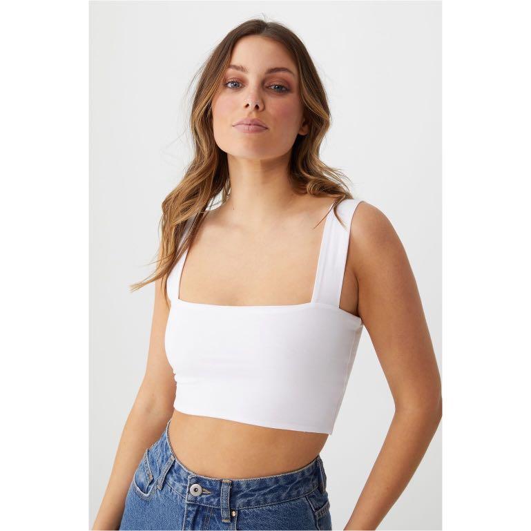 Cotton on square neck Crop Top, Women's Fashion, Tops, Sleeveless on  Carousell
