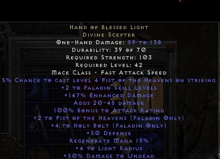 D2R Diablo 2 Resurrected Hand of Blessed light 147ED Weapon Paladin, Video Gaming, Gaming