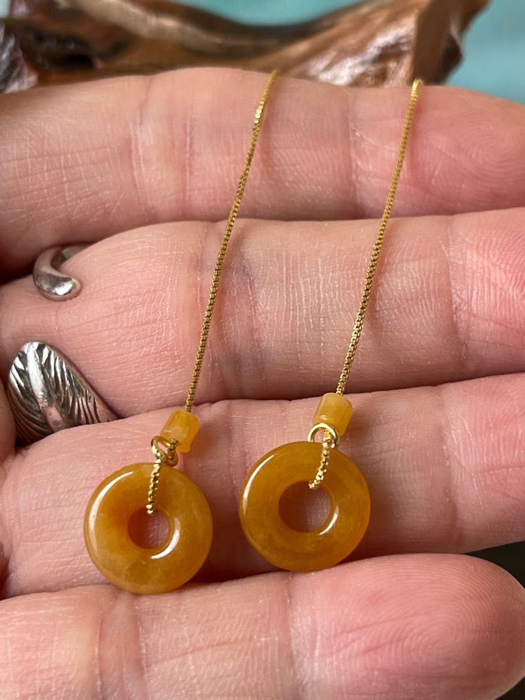 Yellow sales jade earrings