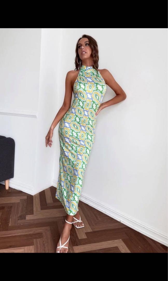 Groovy Print Halter Dress, Women's Fashion, Dresses u0026 Sets, Dresses on  Carousell