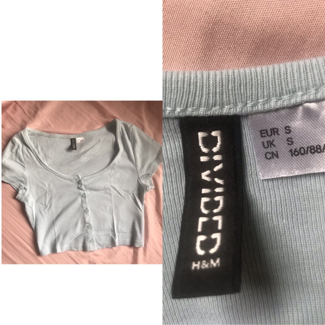 H&M baby blue crop top, Women's Fashion, Tops, Shirts on Carousell