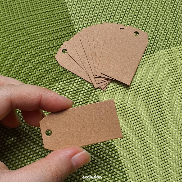 Kraft Luggage Rectangle Label Tag (Category: Craft Supplies & Tools) located in Manila. Submitted by ecolutionph (Listing ID 1122216960, Image 2). Description: - Plain kraft paper - Writable, printable & stamp-able - Not waterproof - Size: 2.5cm x 5cm - Pre-cut sticker - Shape: rounded rectangle - Sold by 10pcs.