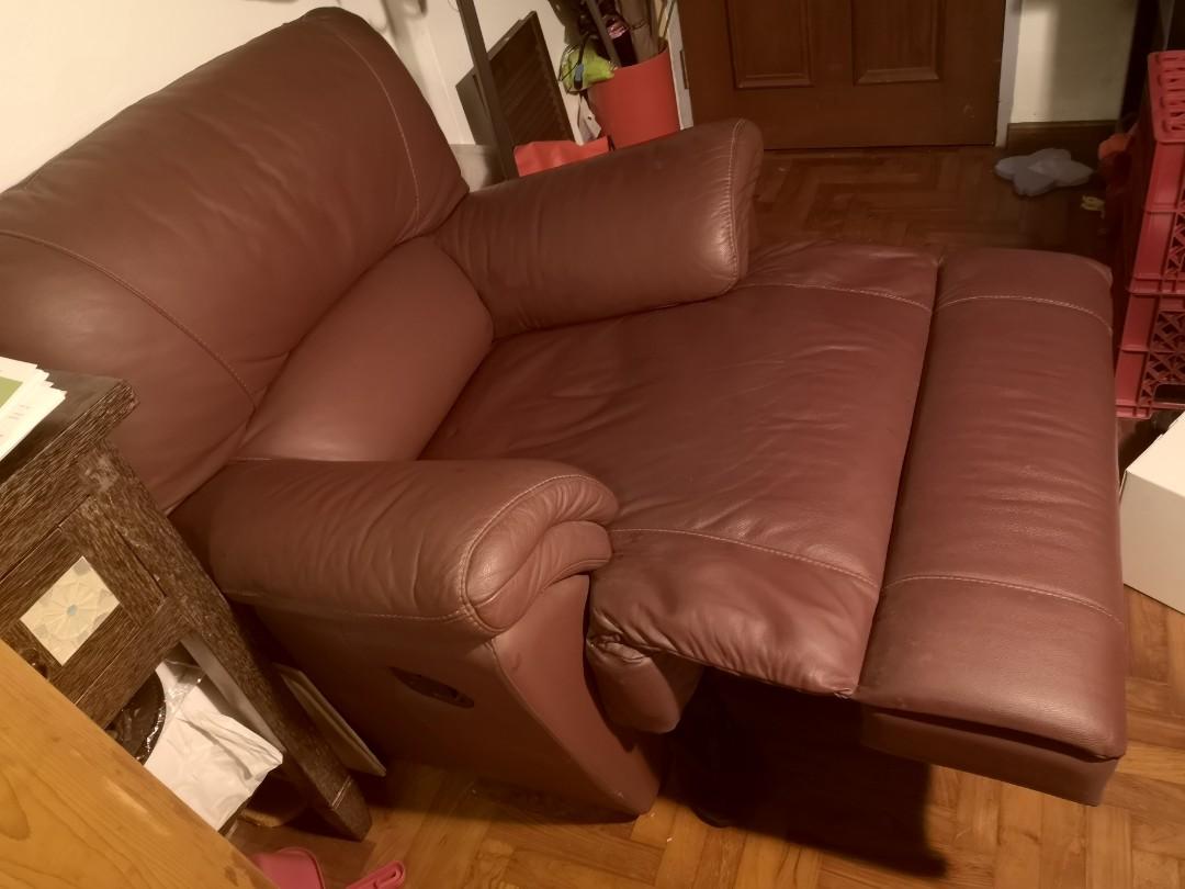 Leather Single Seater Sofa (Reclining footrest) x2 units, Furniture & Home Living, Furniture