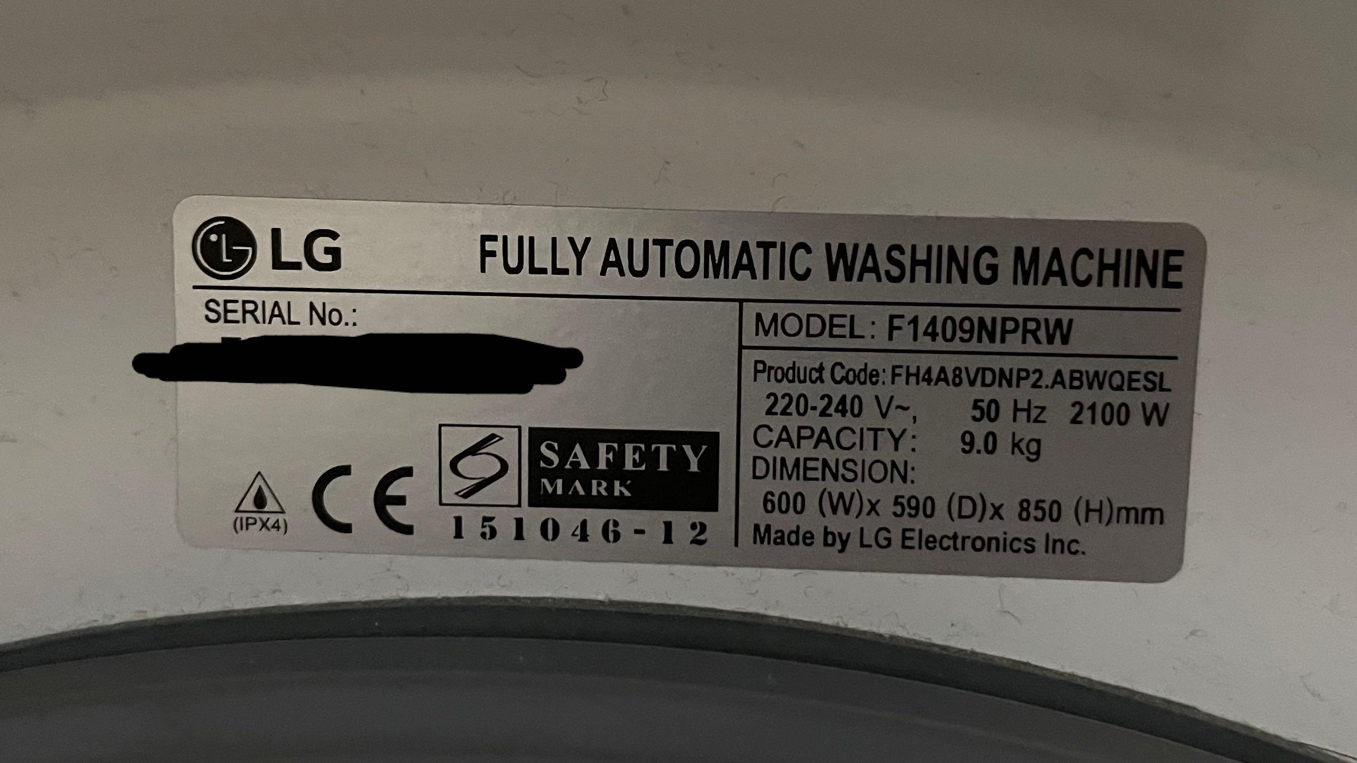 LG Washing Machine Direct Drive 9kg, TV & Home Appliances, Washing