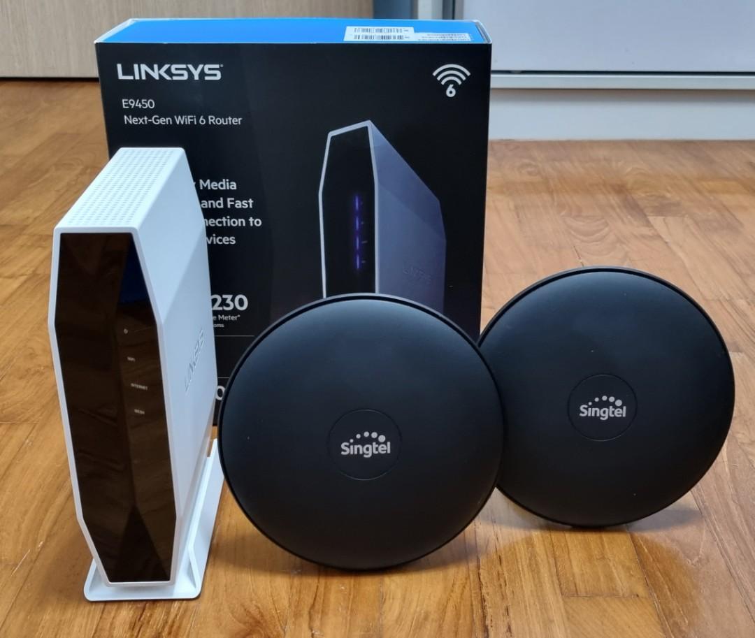 Linksys E9450 WIFI 6 Router with 2pcs Singtel Extenders, Computers & Tech, Parts & Accessories