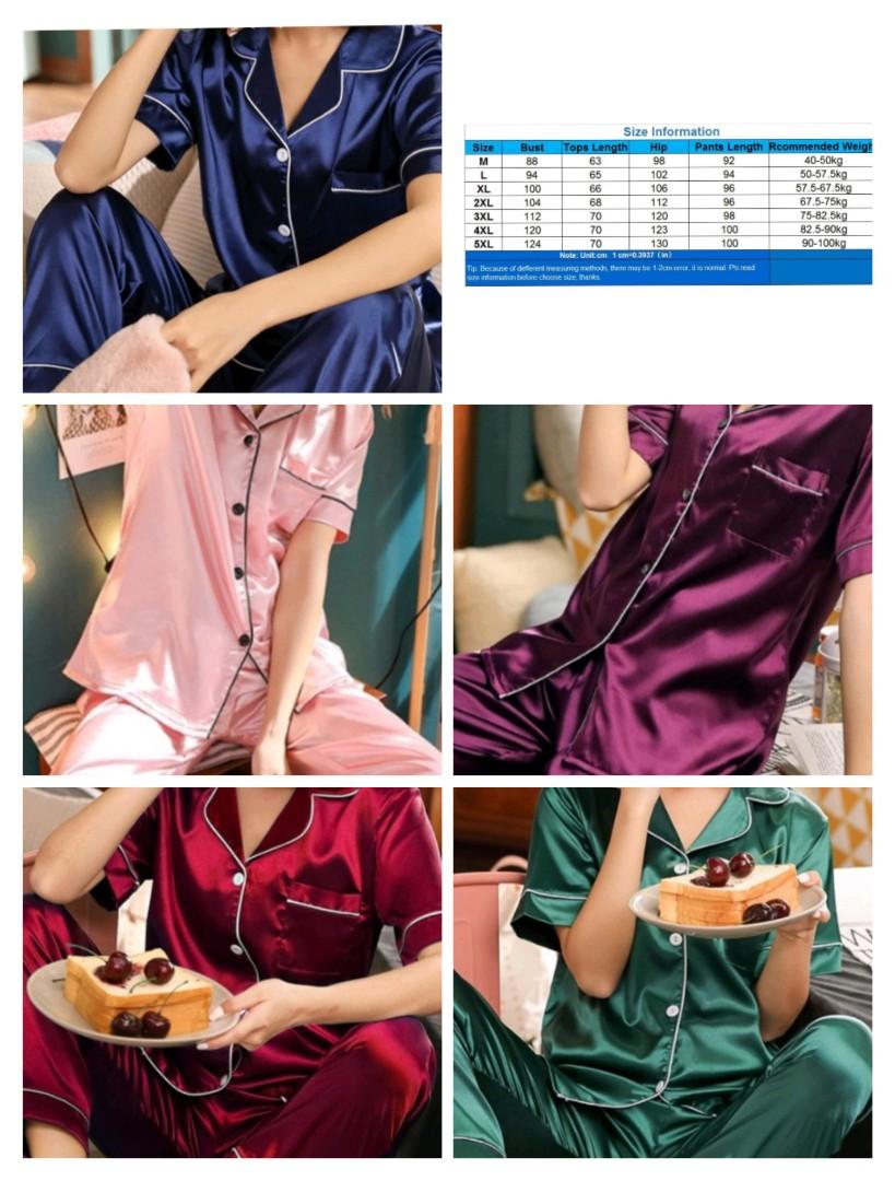 M-5XL Women PlusSize Silk Satin Pyjamas Set, Women's Fashion, New