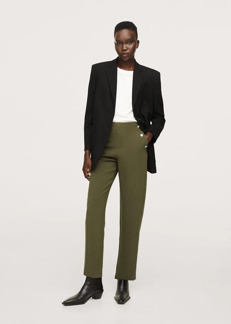 Khaki green cropped trousers hot sale