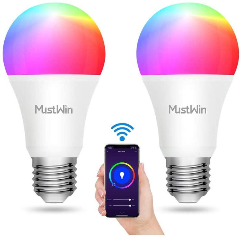 9W 900LM A19 Equivalent to 80W Energy-Saving Smart Light Bulbs Wi-Fi Bulb Works with Alexa and Google Home No Hub Color Changing Lights Bulbs MustWin Smart LED Bulbs 2 Pack APP Remote Control 