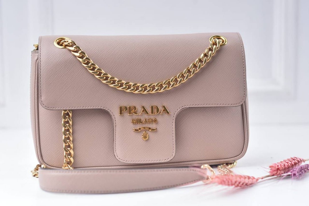 PRADA Saffiano Flap Shoulder Bag Cipria 1188648