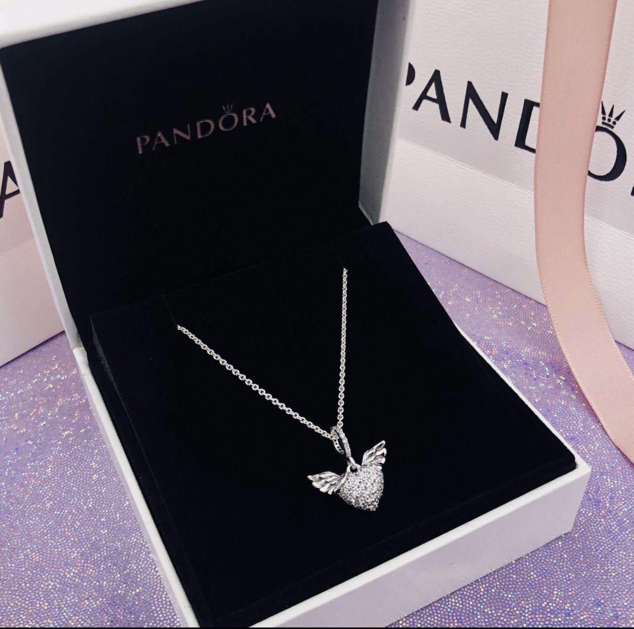 PANDORA Pave Heart & Angel Wings Necklace Chain 45cm Length on OnBuy
