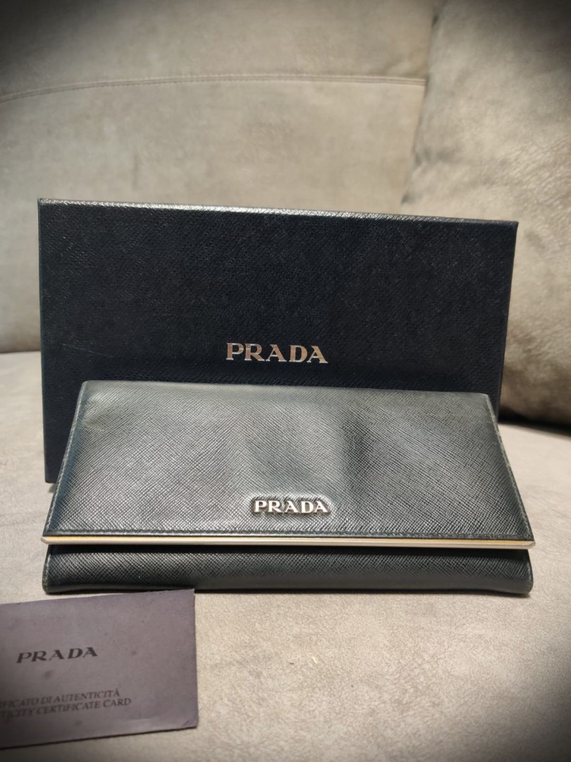 Prada saffiano flap new arrivals wallet