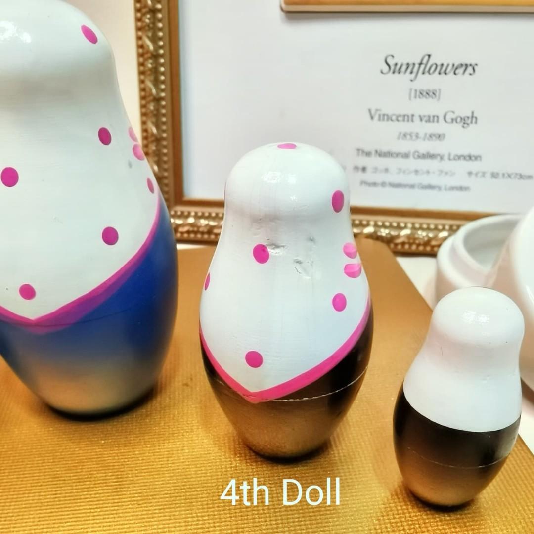 Russian Nesting Dolls (Category: Other Home Decor) located in Valenzuela. Submitted by shikkufindsmla (Listing ID 1122280361, Image 3). Description: Matryoshka Dolls (Handpainted Russian Nesting Dolls) Dims:H:11cm/D:5cm -stamped (see last photo) -Very Good Condition 4th doll from the biggest with minor nick, please see photo. 1 set available ₱699 only.