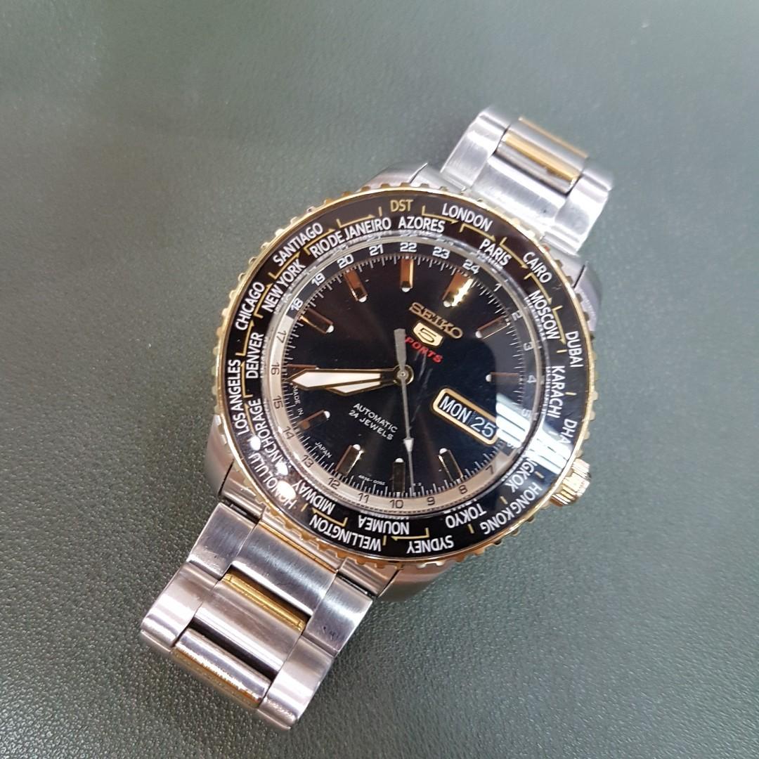 Seiko 5 World Time Black Gold Discontinued, Men's Fashion, Watches &  Accessories, Watches on Carousell