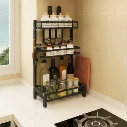 stainless storage rack (Category: Food Organization & Storage) located in Manila. Submitted by minidivisoria (Listing ID 1122241345, Image 2). Description: Stainless Seasoning Rack ₱730 3 Layer size:(h-60.5cm,l-34,w-21cm).